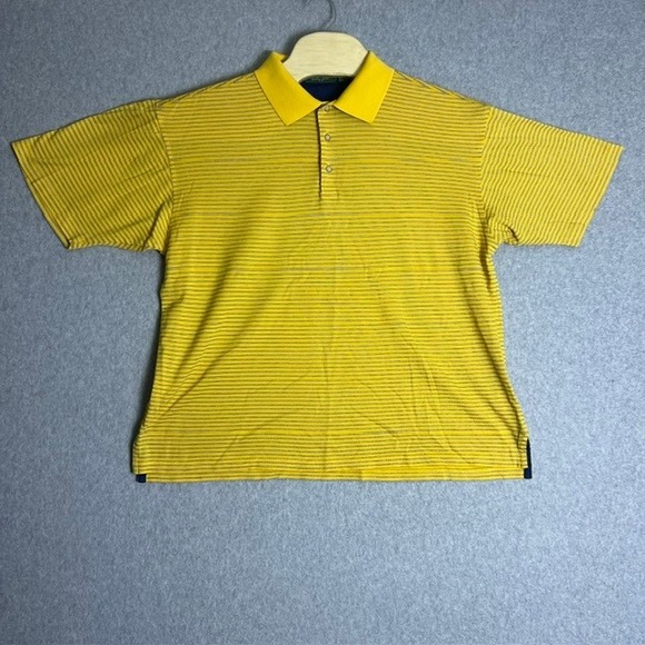 Bobby Jones Men's Yellow Striped Golf Casual Short Sleeve‎ Polo Shirt Size Large - Picture 1 of 7